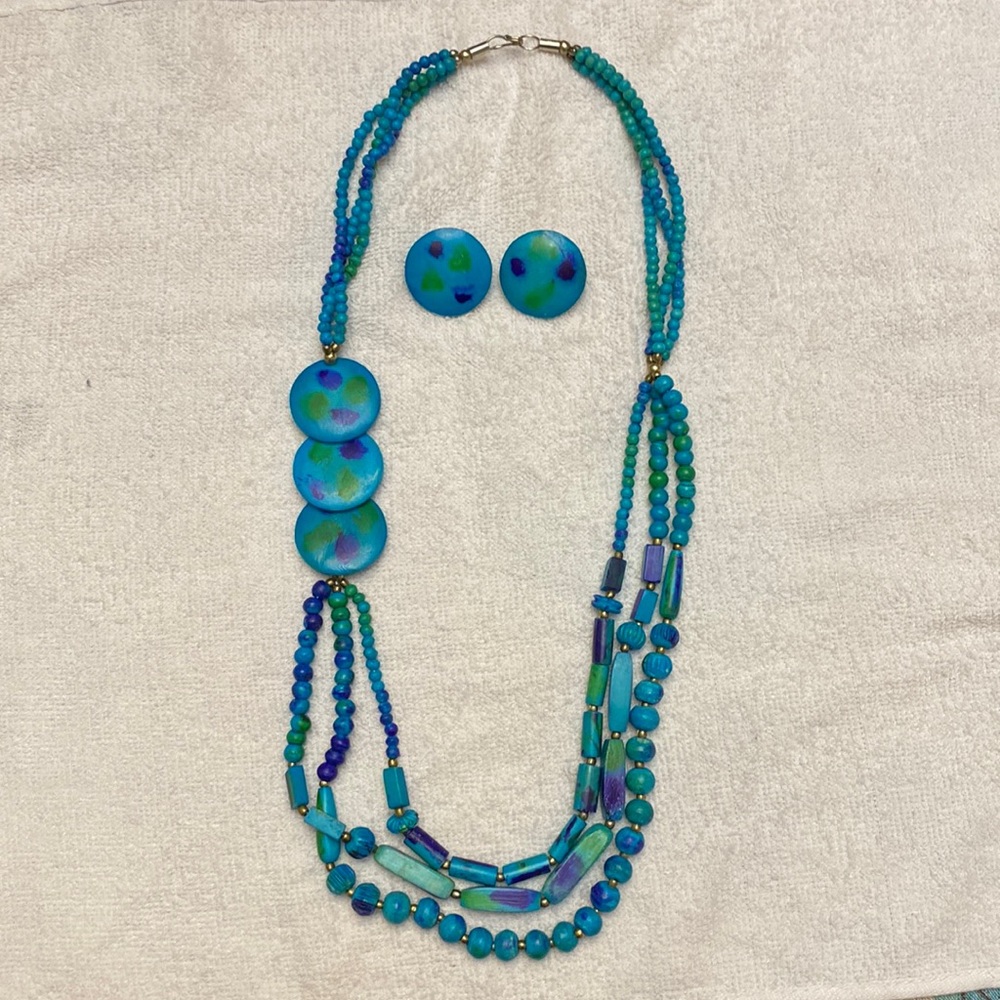 Vintage Blue And Green Necklace and Earring set